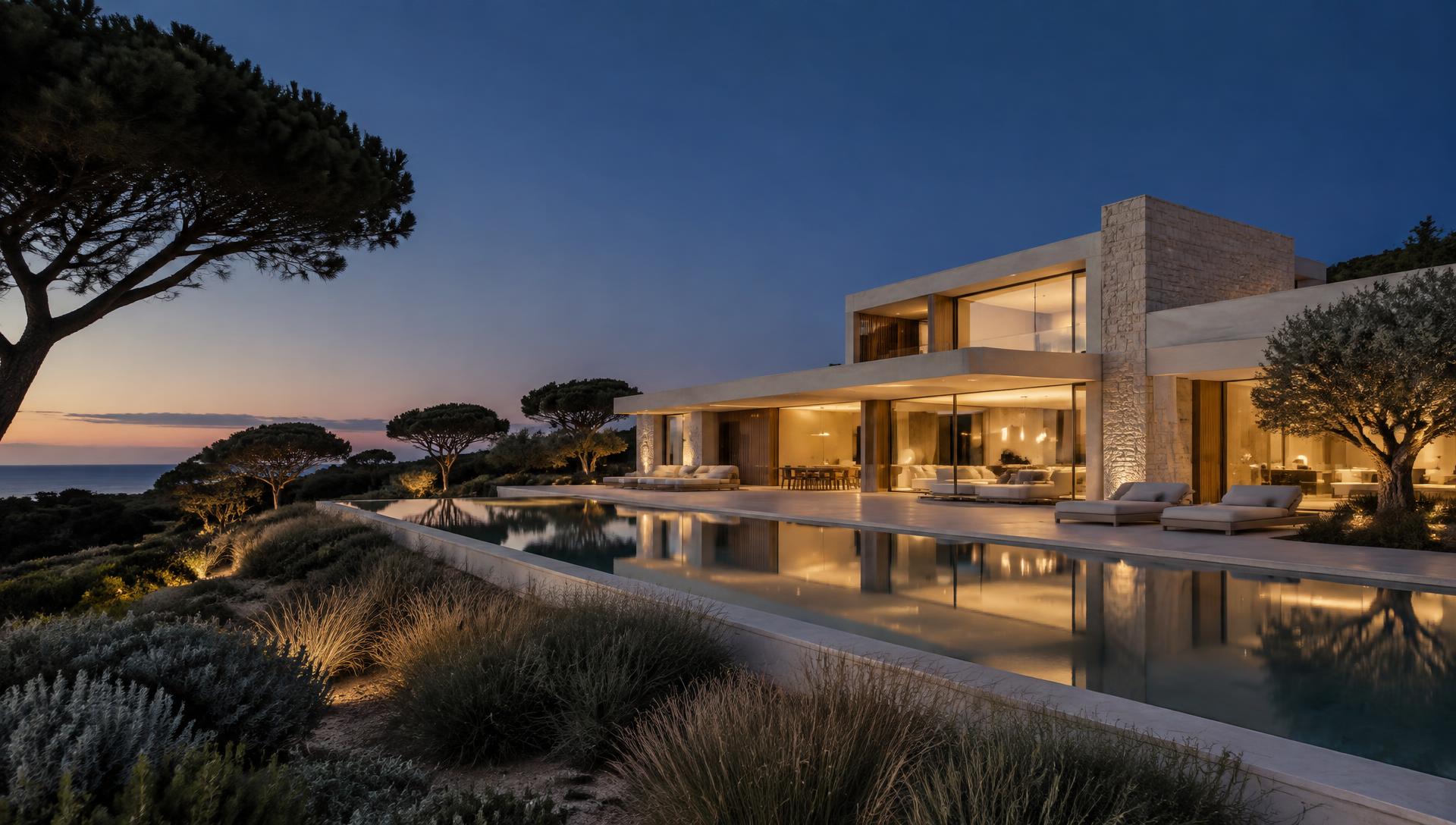Moradia contemporânea à beira-mar